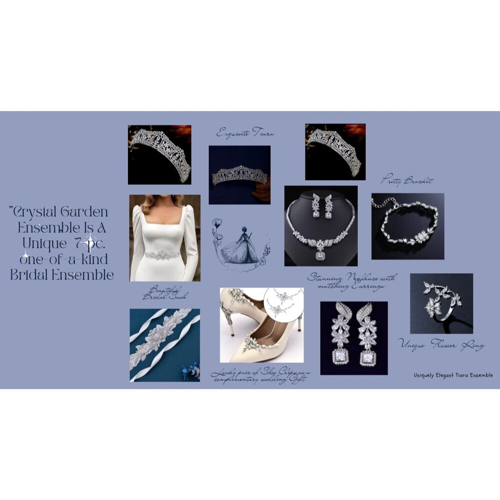 "Crystal Garden Ensemble Is A Unique 7-pc. one of a kind Bridal Tiara Ensemble":